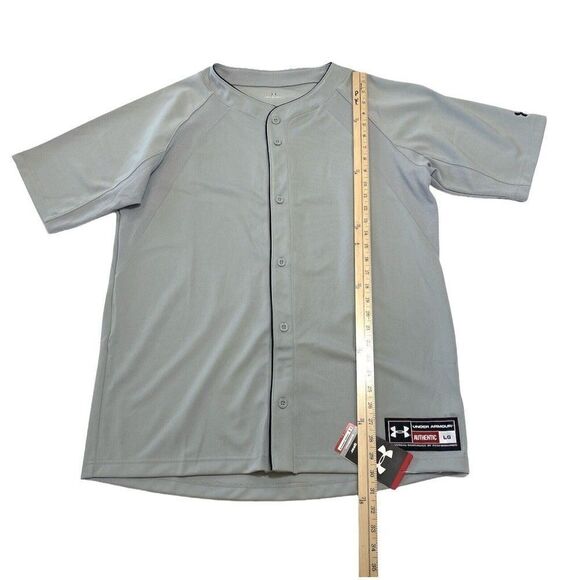 Under Armour Mens Large Gray Baseball Heat Gear Full Button Jersey NWT - Picture 8 of 8